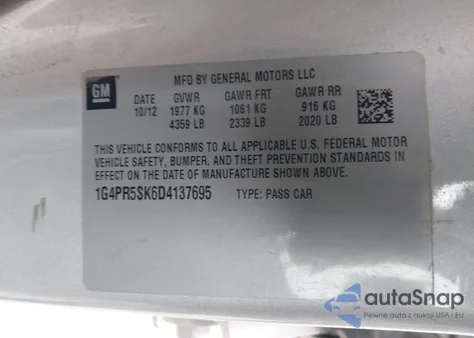 2013 Buick Verano Convenience Group from USA, damaged, VIN 1G4PR5SK6D4137695